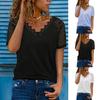 Lace V-neck Pullover Short-sleeved Top Women's Solid Color Casual T-shirt