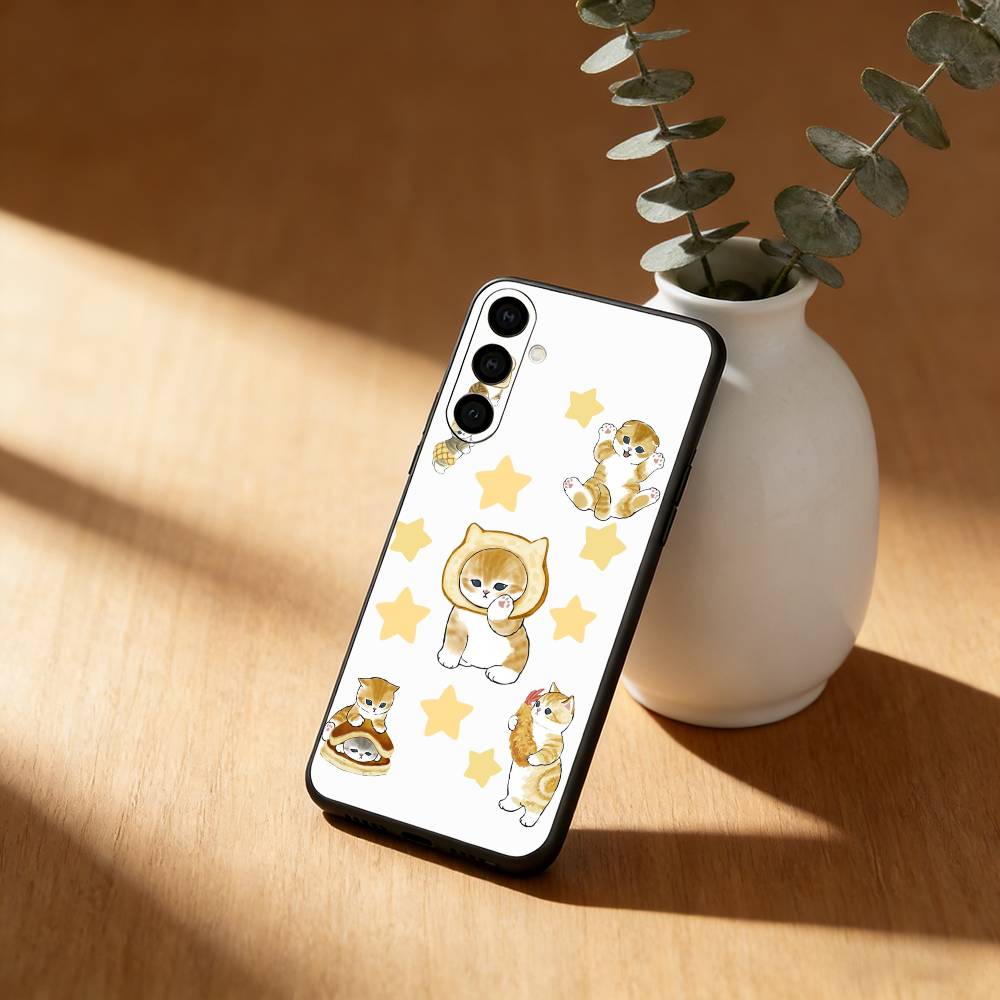 Милый чехол для телефона M-Mofusands C-Cat для Samsung Galaxy A20, 21s, 22, 31, 32, 52, 53, 72, 73, 80, 91, мягкий черный корпус