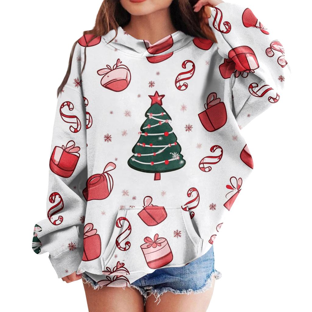 Sweatshirts For Teen Girls Hoodies Long Sleeve Drawstring Pullover Cute Oversized Hoodie Christmas Day