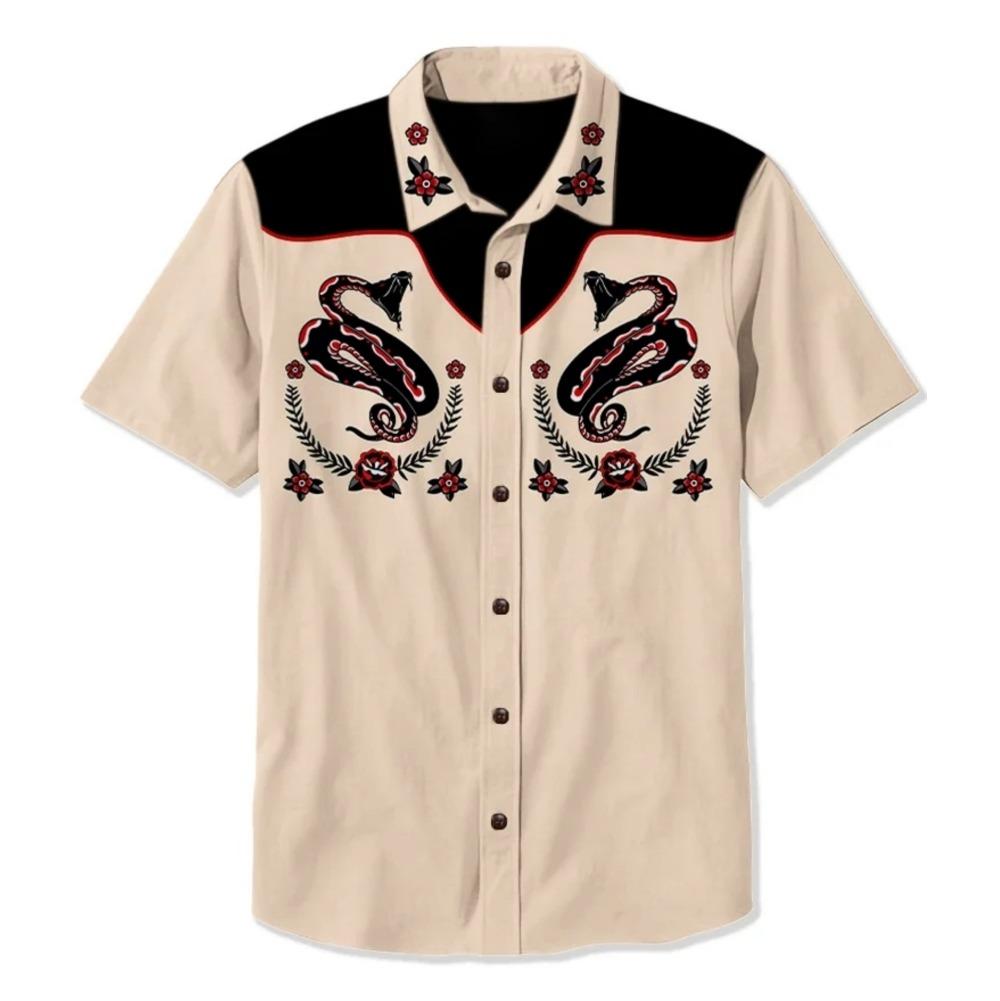 Летняя мужская рубашка в стиле вестерн с принтом в стиле отпуск, повседневная мужская рубашка с лацканами и короткими рукавами с 3D-принтом