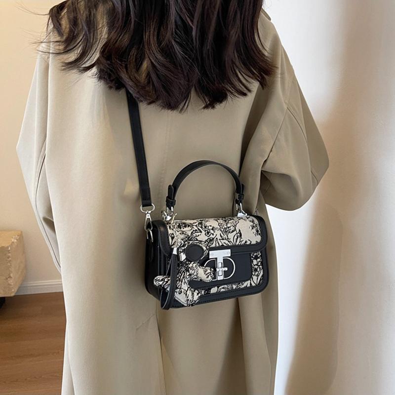 Hot Style High-end Western Style Printed Handheld Small Square Bag Women's Bag Trendy Stitching Single Shoulder Crossbody Bag