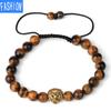 Natural Yellow Tiger Eye Animal Charm Gold Plated Brown Hip Hop Geometric Adjustable Woven Bracelet Adjustable