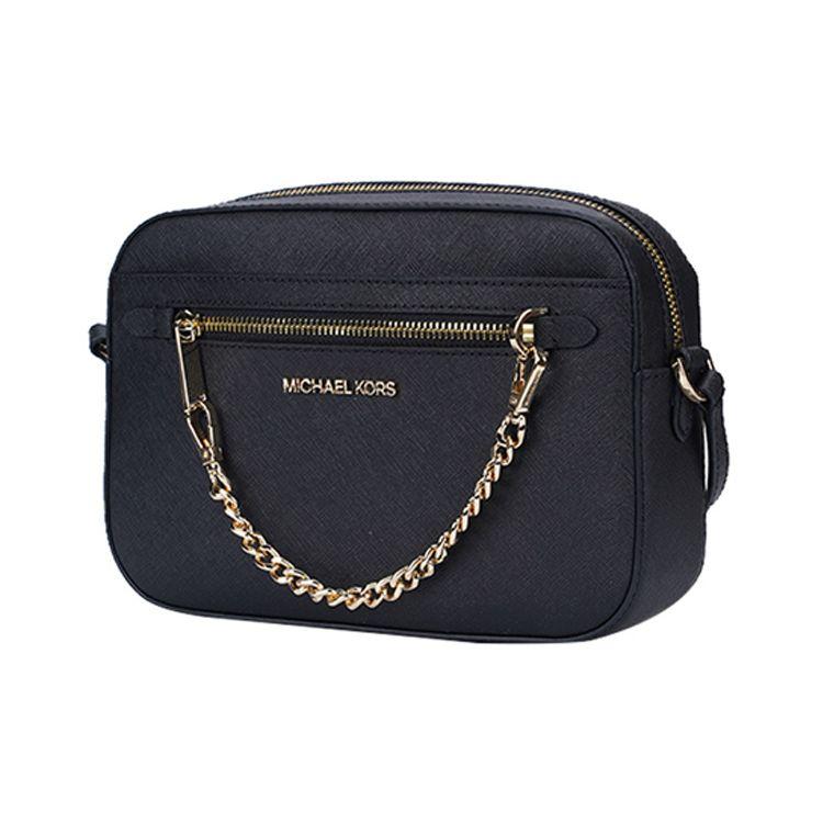 Michael Kors MK Jet Set Chain Zip Однотонная с логотипом Кожаная сумка-мессенджер для поездок Женская сумка на плечо Черная 35S1GTTC7L-BLACK