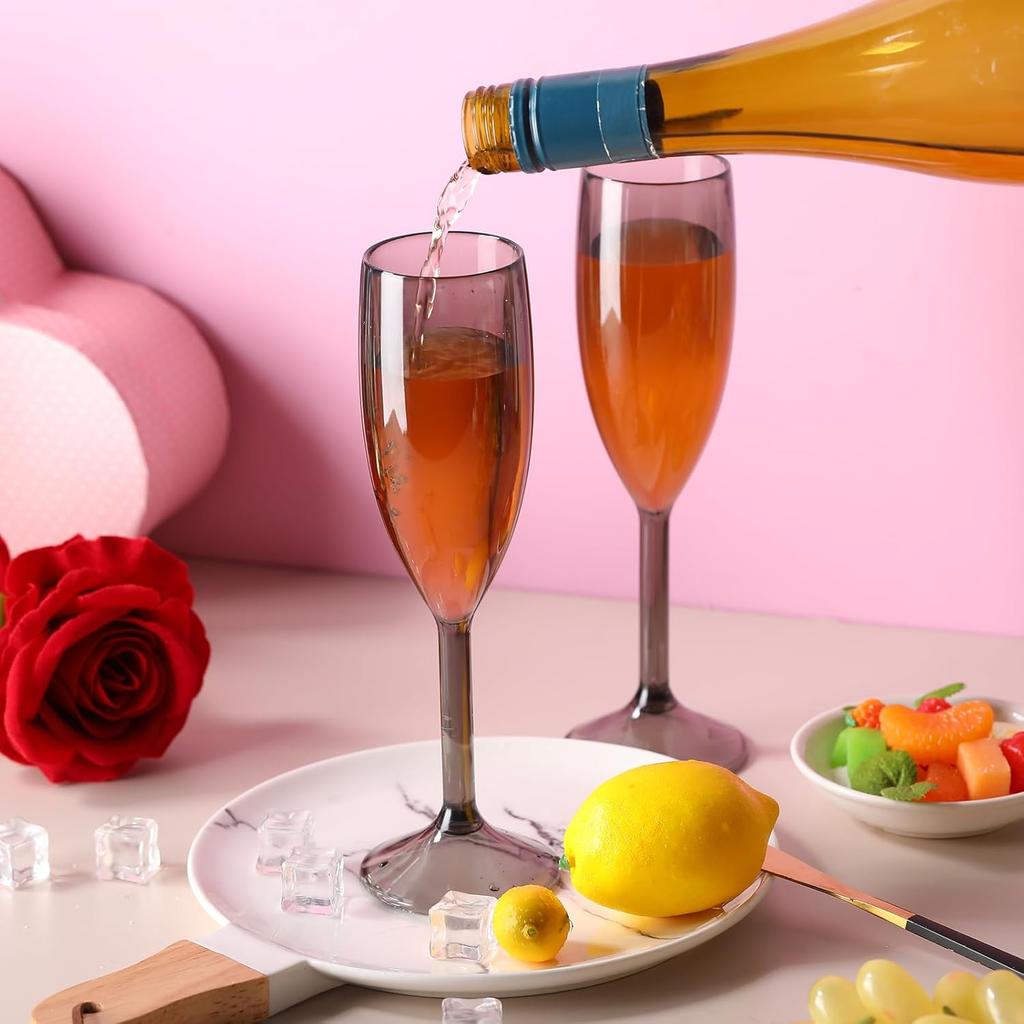 40 шт. Шампанские бокалы 6 унций оптом, Полупрозрачные черные акриловые бокалы для вина на высокой ножке для свадьбы, дня рождения, рождественской вечеринки