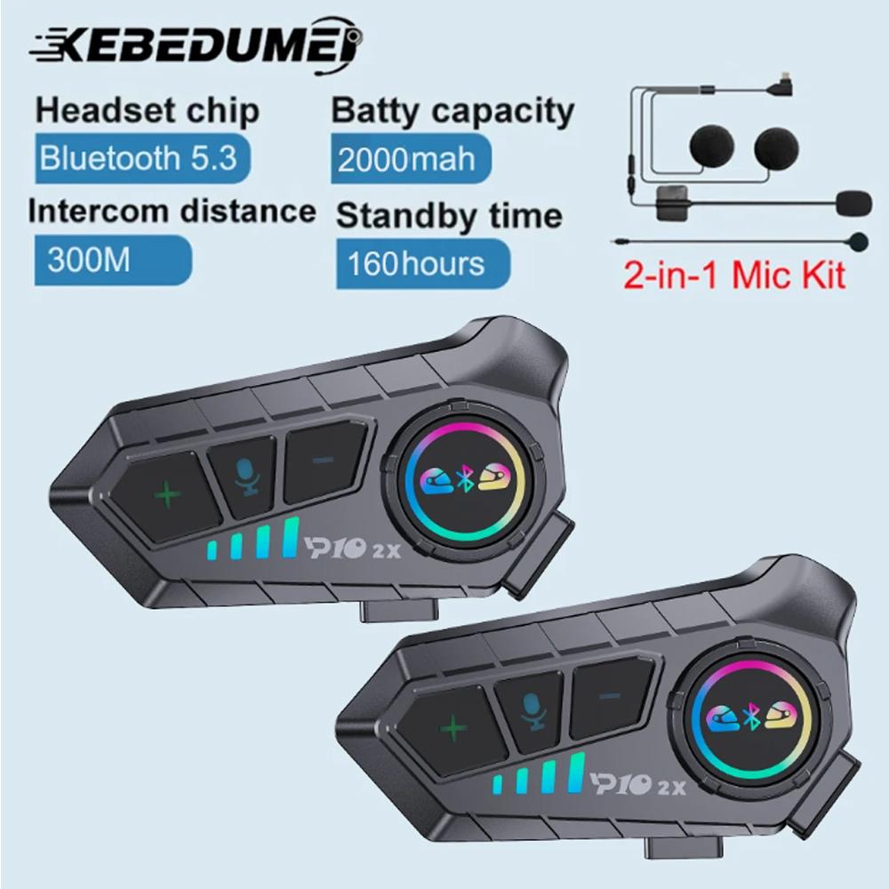 Motorcycle Intercom Bluetooth Headset Helmet For 2 Riders Intercommunicator Waterproof Waterproof Earphone Interphone BT 5.3