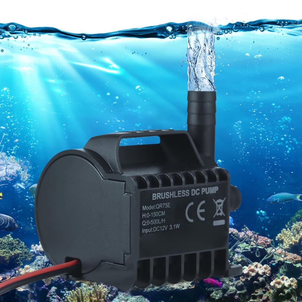Погружной 12В Водяной насос Электрический 500л/ч Маленький фонтанный насос с максимальной высотой подъема 4,9 фута, проводом 1,6 фута и основанием на присосках,