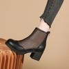 Soft Leather Martin Boots Women's Summer Mesh Hollowed Out Thick Heel Hole Boots Short Boots Women's Spring and Autumn Single Boots Medium Heel Round