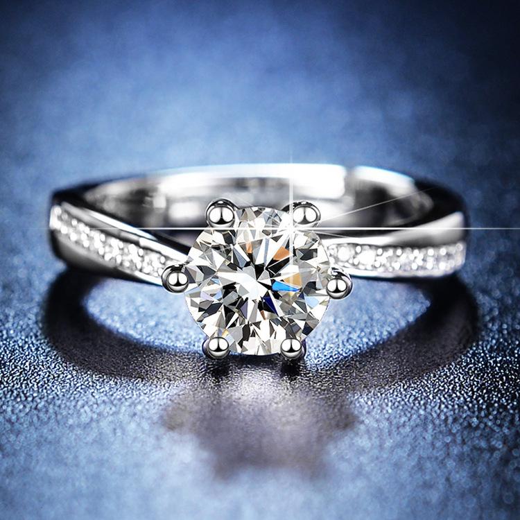 Асимметричное кольцо с шестью лапками, женское бриллиантовое кольцо весом 1 карат, волнообразное кольцо из белого золота с цирконием