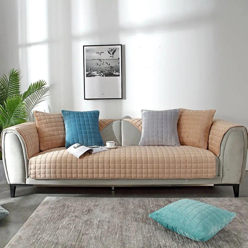 Зимний 1/2/3-местный нескользящий секционный диван-полотенце, толстый плюшевый чехол для дивана, мягкий бархатный плюшевый стеганый чехол для дивана для гостиной