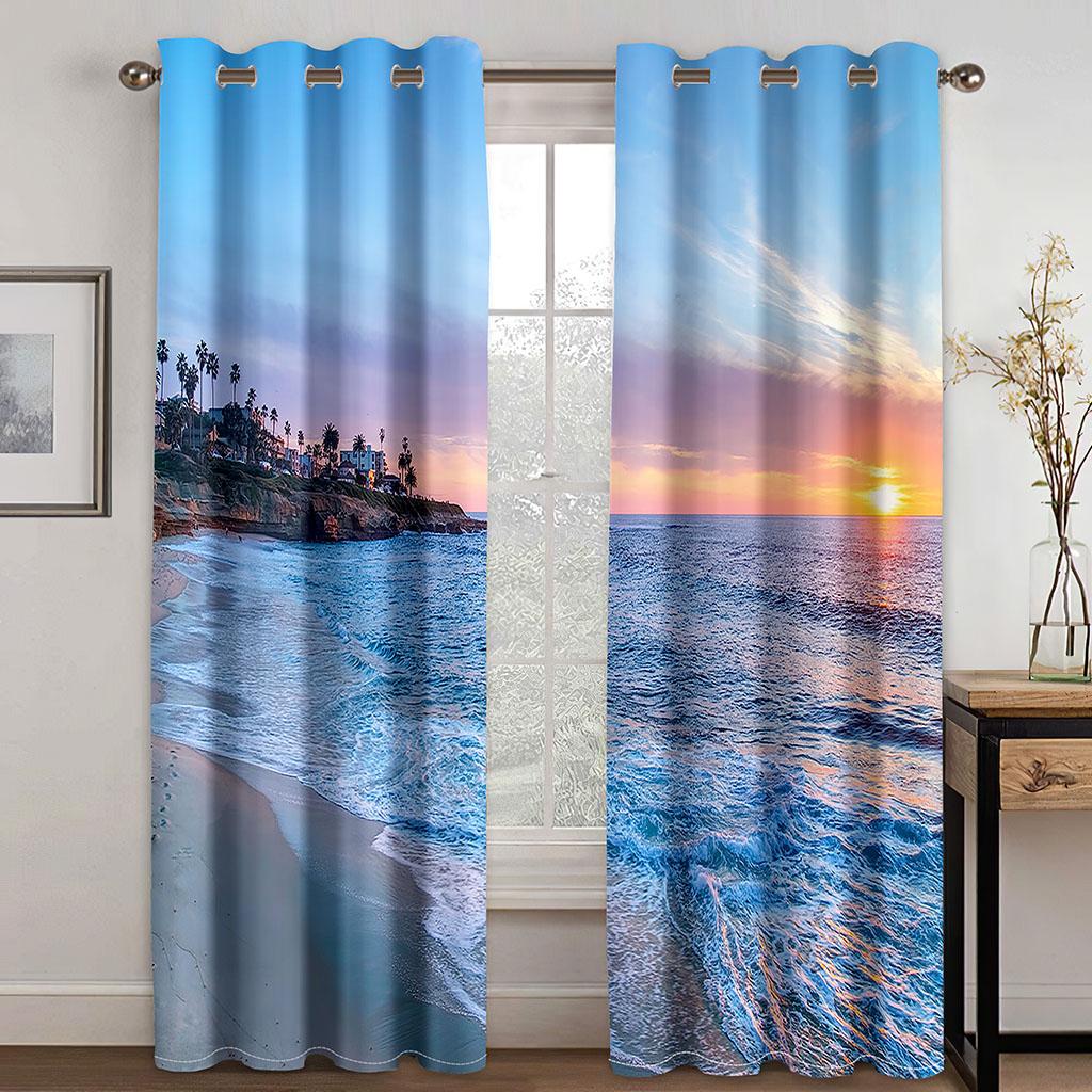 Синий океан Красивые шторы на небо Исцеляющие пейзаж освежающие Подходят для гостиной спальни кухни балкона 2 шт.
