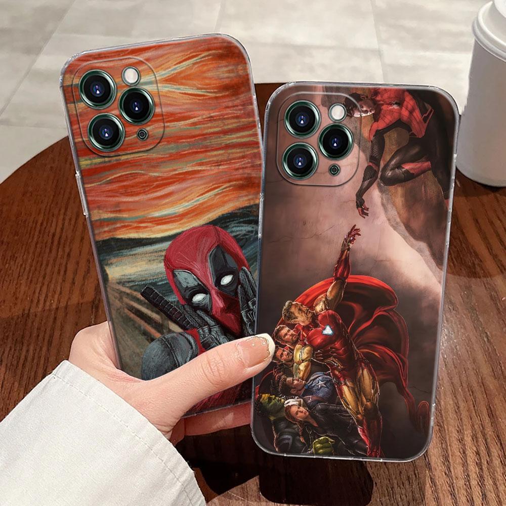 Marvel Oil Painting Transparent Phone Case For iPhone 17 Pro Max 17E 11 12 13 14 15 16 Pro Max Plus 17 Air 16E 7 XS Soft Cover