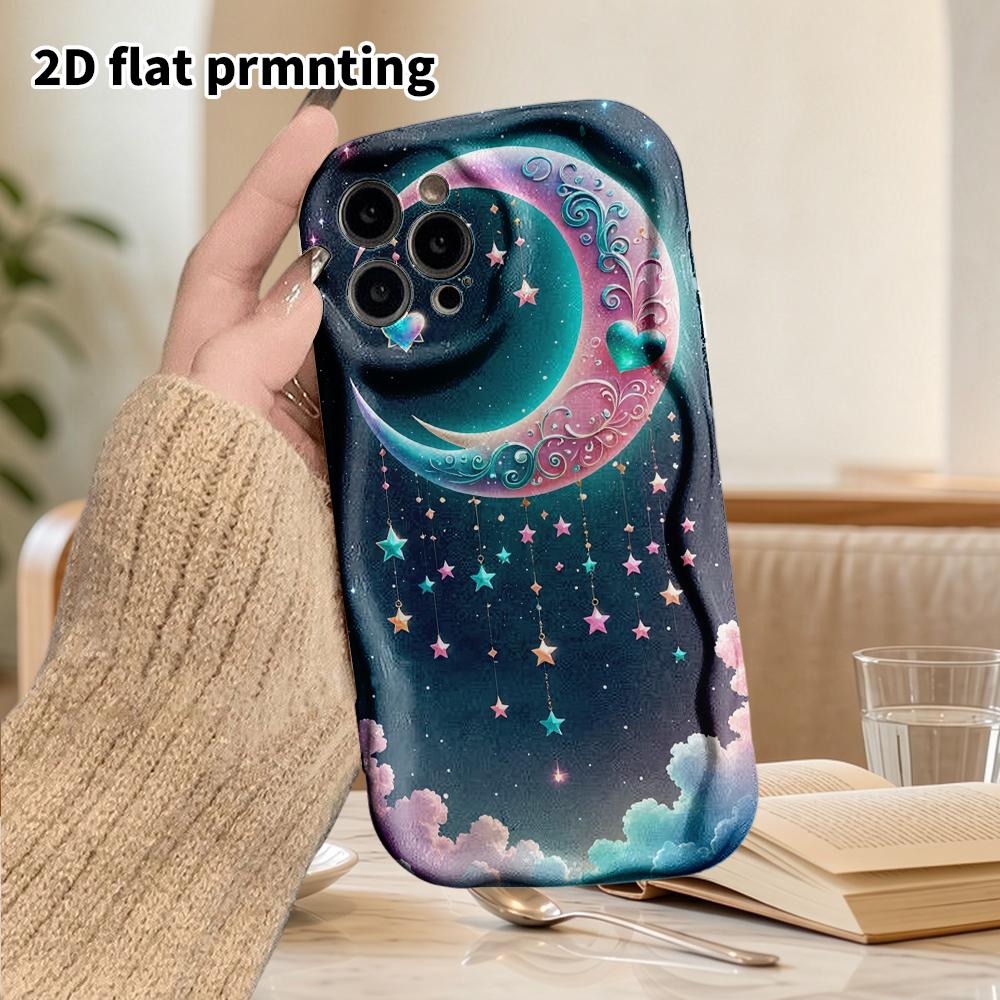 Phone Case: 2D flat design suitable for iPhone 18, 17, 16, 15, 14, 13 Pro protective cases, couple style, crescent moon charm, Christmas and Halloween