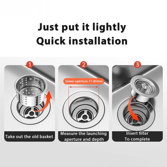 Stainless Steel Sink Drain Strainer Quick Drainage Anti-Clogging Food Catcher Basket Universal Press-Type Filter Sink Plugs for Kitchen