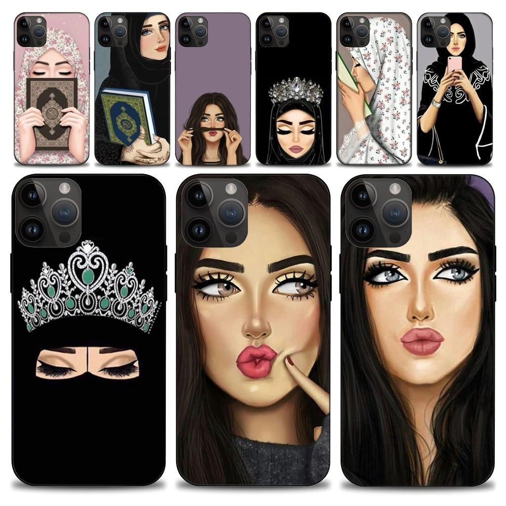 Muslim Islamic Arabic Hijab Face Gril Eyes Koran Phone Case Iphone15 14 13 12 11 Pro Max Mini X 7 8 Soft Case