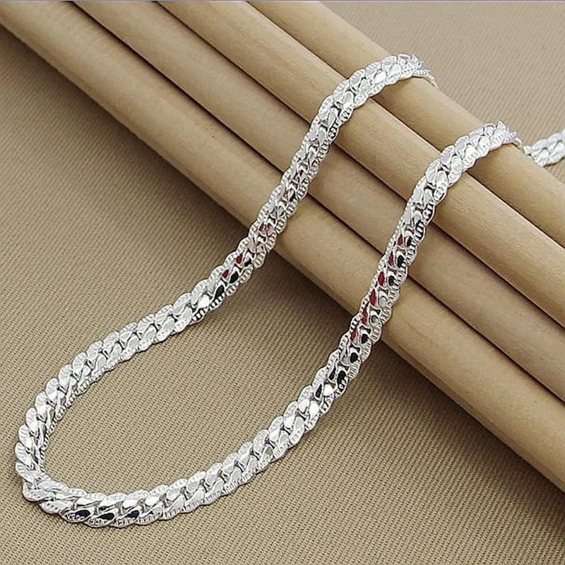 925 Silver 6MM Full Sideways Chain Necklace for Women Men Fashion 8/18/20/22/24 Inch Jewelry Sets Wedding Jewelry Gift