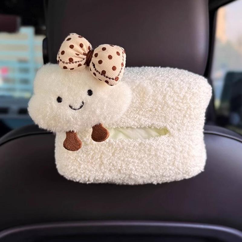 New Cute Cartoon Bow Cloud Car Tissue Box Hanging Napkin Bag for Car Back Seat Headrest Armrest Paper Organizer Storage Holder