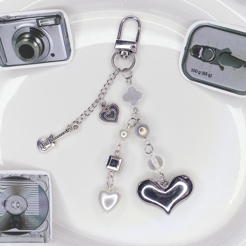 Ins Style Metal Love Key Chain Bowknot Phone Pendant Headphone Case Charms Bag Decor Car Key Ring