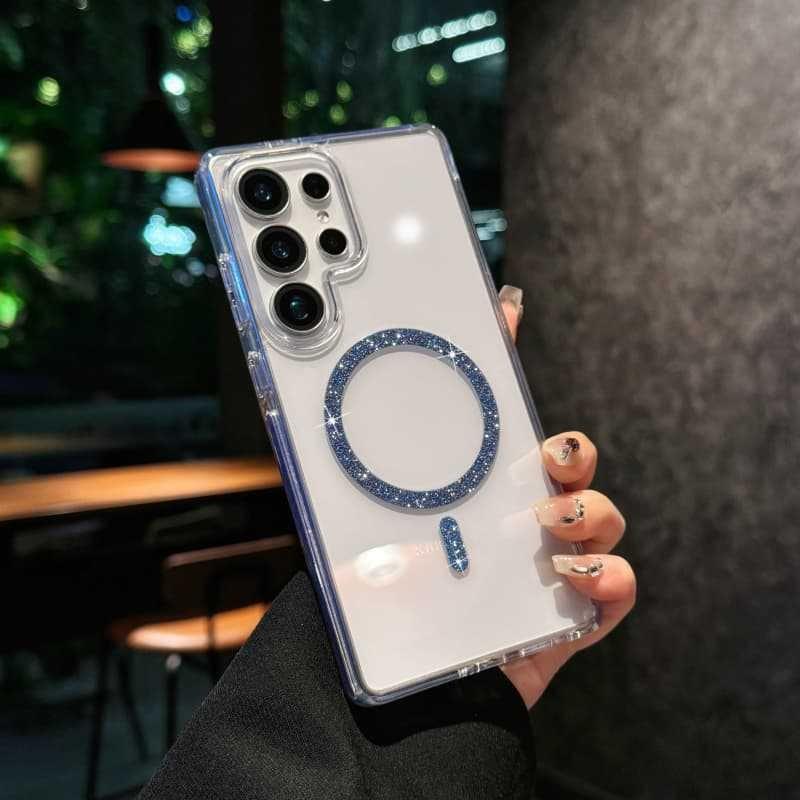 Suitable for Samsung S25Ultra Mobile Phone Case Flash Powder Magnetic Absorption S24Ultra Acrylic S24 Color Protective Case New