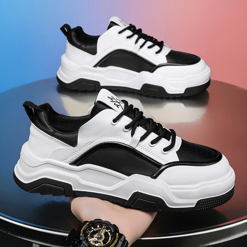 Интернет знаменитости популярная мужская обувь весна и осень 2025 новые универсальные спортивные туфли для отдыха на открытом воздухе для увеличения роста молодежные кожаные туфли для пап