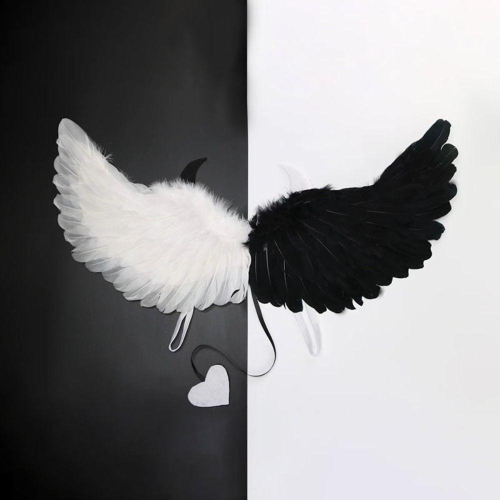 Love Tail Angel Feather Wing Evil Horn Photo Props Personality Devil Feather Wing  Men