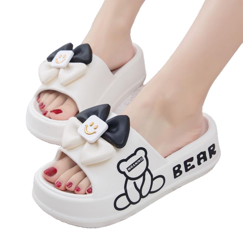 Тапочки женские носят медведь смайлик бант летняя мода толстая подошва см тапочки из одного слова