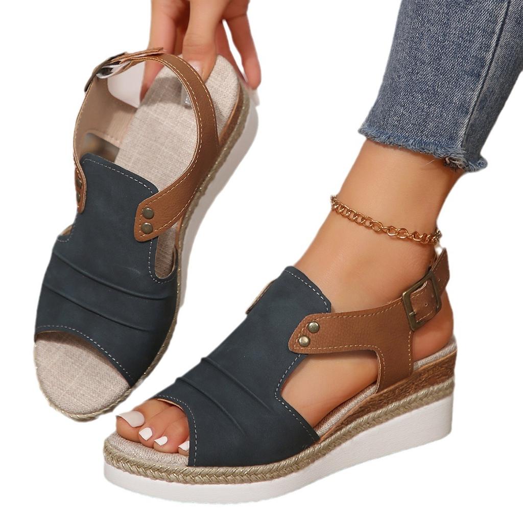 Summer Cash Large Size Women's Sandals Slope Heel Hemp Rope Bottom Fish Mouth Sandals 2025 Hot Spot Sandals