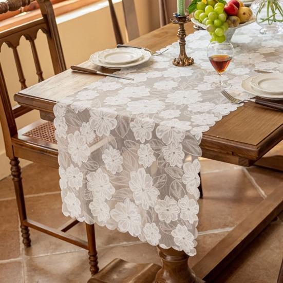Lace Table Runner Hollow Out Placemat for Dining Table Dresser Buffet Decor Wrinkle-Free Protective Tablecloth for Dining Home Wedding Party