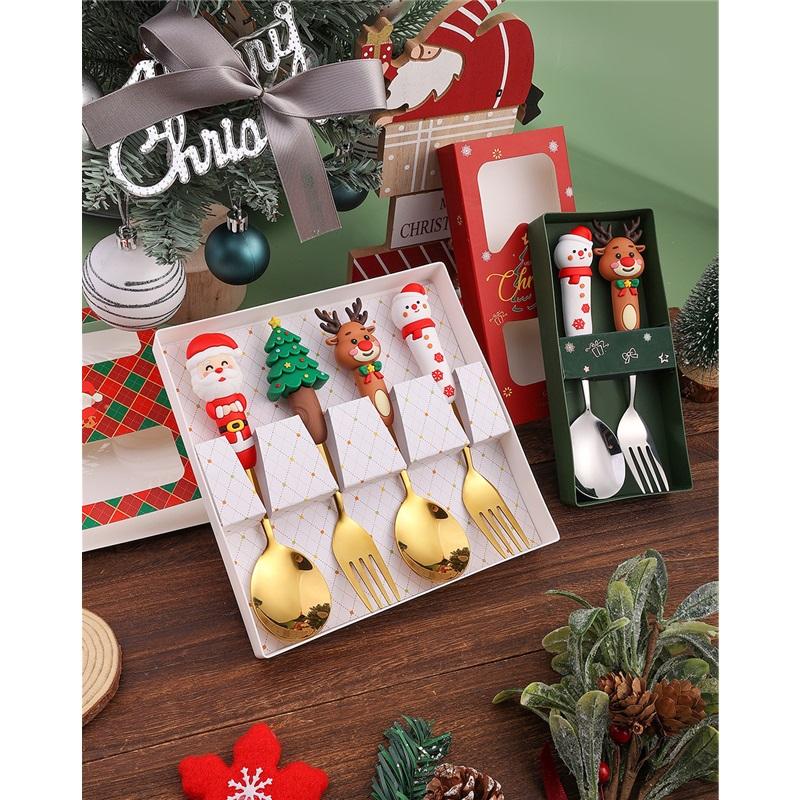 Рождественский набор ложек Креативный набор посуды Мультяшная рождественская елка Десертная ложка Вилка Подарочная коробка
