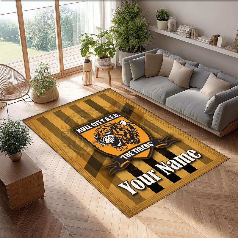 Hull FC Crystal Velvet Rug, Custom Name Text Personalized Non‑Slip Floor Mat for Home Decor Gift