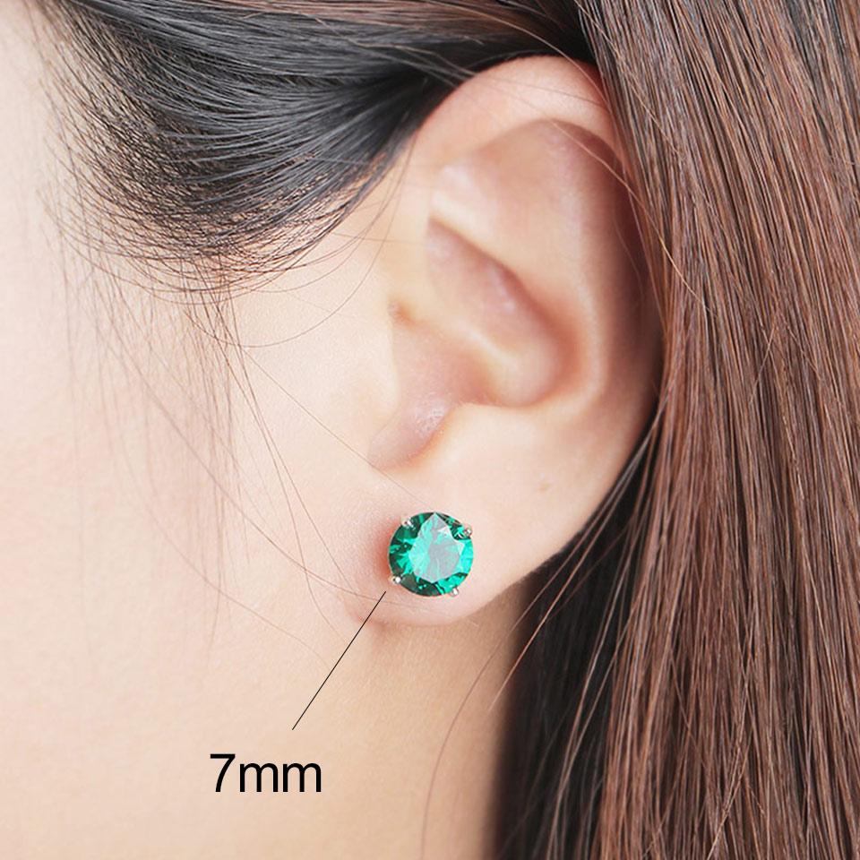 Серьги-гвоздики из 925 стерлингового серебра с изумрудным камнем