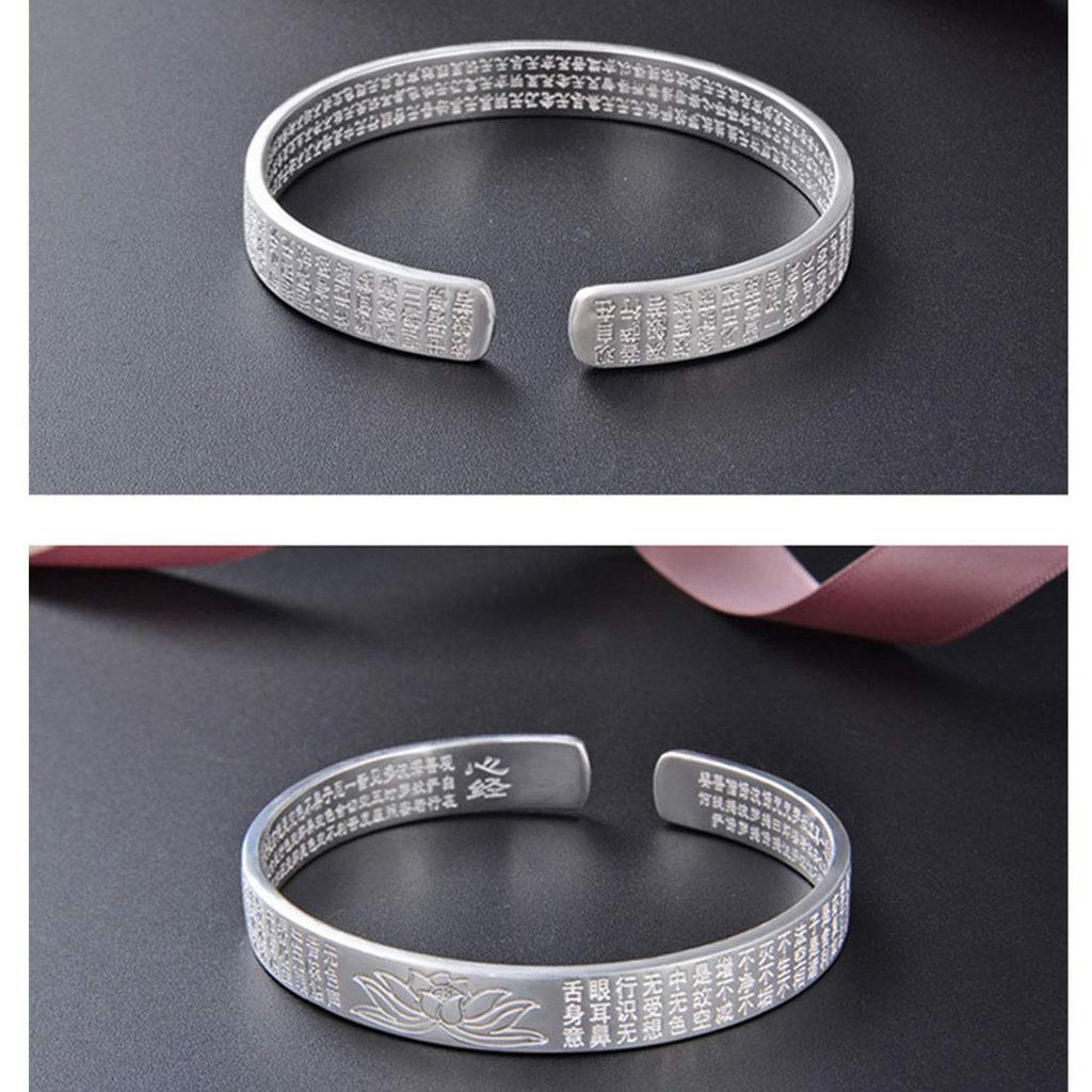 Браслет для мужчин и из нержавеющей стали с гравированным амулетом «Сердце лотоса» универсального размера подарок женщинам, серебристый, стальной, цветок, сутра, браслет-манжета, браслет, толстый, браслет,