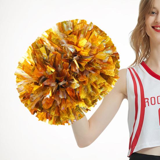 Yousheng Double-headed Metallic Pom Poms Cheerleading Flower Ball with Handle Team Sports Spirit Party Kids Adults Cheer Pompoms
