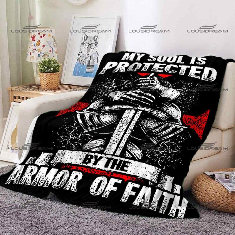 Crusader Cross Pattern Blanket Templar Knights Warm Flannel Thin Blanket Portable Home Travel Office Lunch Break Blanket