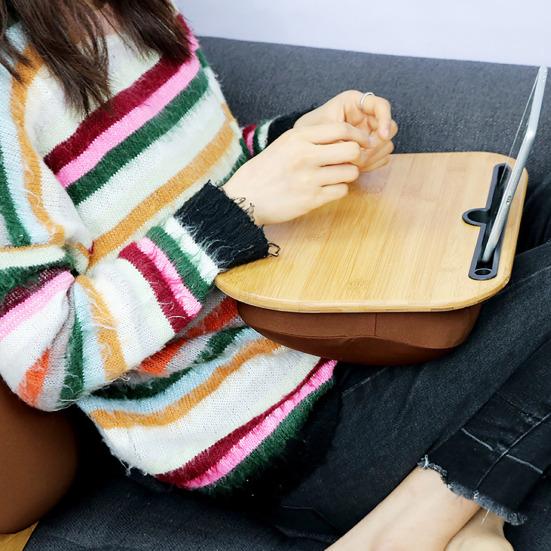 Bamboo Bed Table with Cushion Base Anti-Slip Plugs Laptop Tablet Folding Desk Sturdy Natural Bamboo Surface Bed Tray