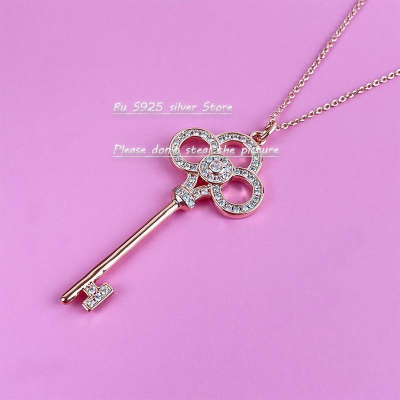 Новое ожерелье с подвеской в виде короны из розового золота и серебра S925 пробы для женщин, цепочка для свитера, цепочка с костяной цепочкой, модные ювелирные изделия