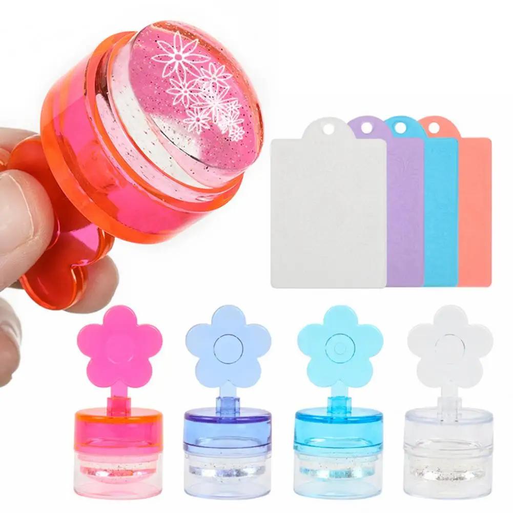 1 Set Nail Stamp Tool & Nail Scraper Transparent Silicone Manicure Stamp DIY Nail Art Tools Nail Salon Template Seal Stamp