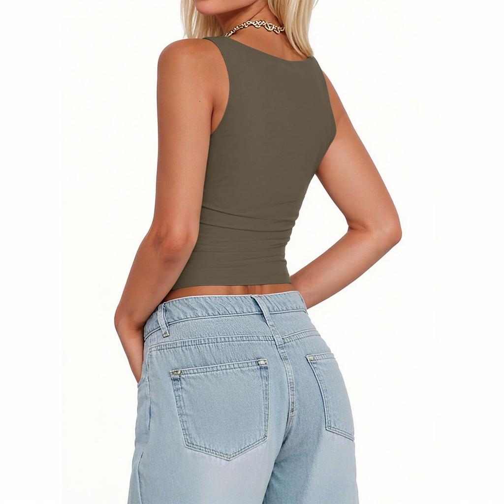 Женская мода без рукавов квадратный вырез сексуальный тонкий жилет однотонный пуловер топ