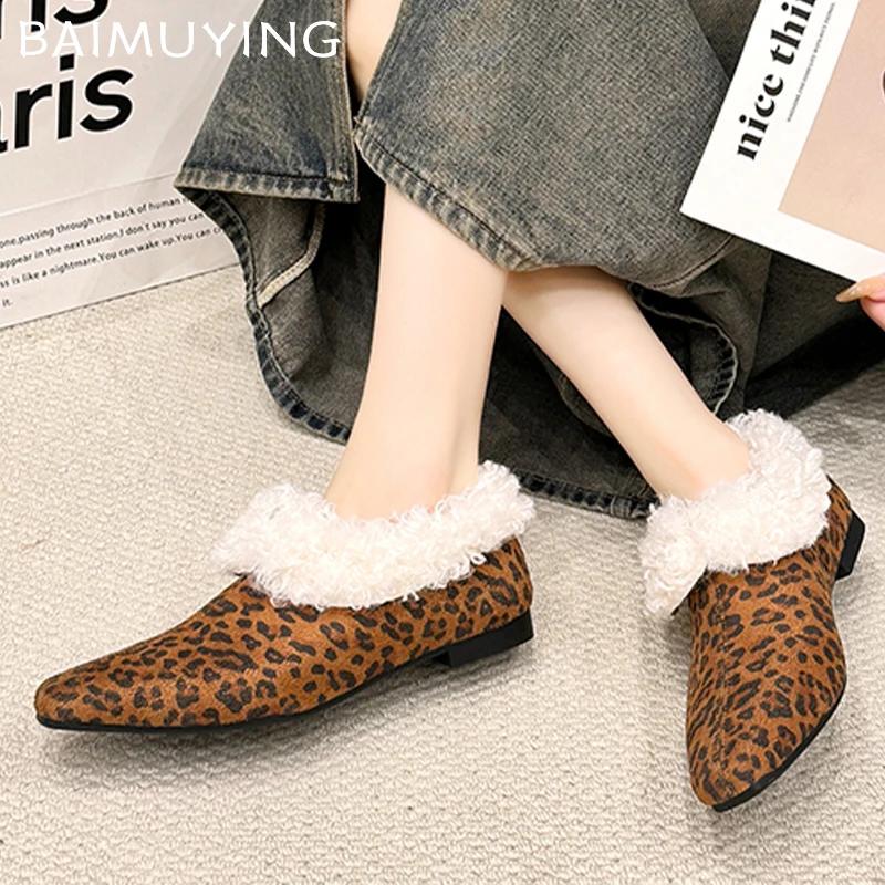 Меховые женские тапочки из хлопка с квадратным носком, замшевые туфли на низком каблуке, туфли-мюли, осенние туфли с открытой пяткой, женская мода 2025 года, трендовая мода Mujer Zapatos