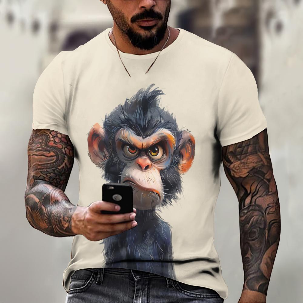 Летняя футболка с короткими рукавами и животными для мужчин, повседневная футболка с 3d узором и принтом, модная уличная одежда больших размеров, мужская футболка, спортивная одежда