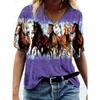 Womens V-Neck Loose Fit Short Sleeve T-Shirt With Colorful Geometric Starry Print Casual Top
