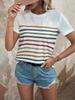 Summer Women's 3D Striped Printed T-shirt Top Casual Short Sleeved Round Neck Clothing