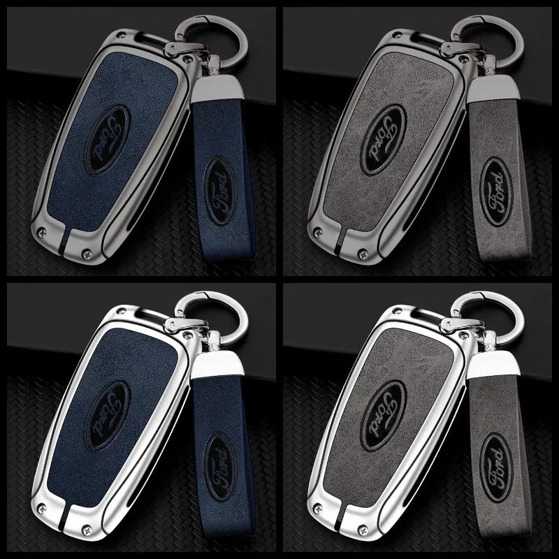 Car Sticker 2025 Hot Car Metal Leather Key Shell Case Ford Fusion Edge Mustang Explorer Expedition Bronco Ecosport Ranger F150 F