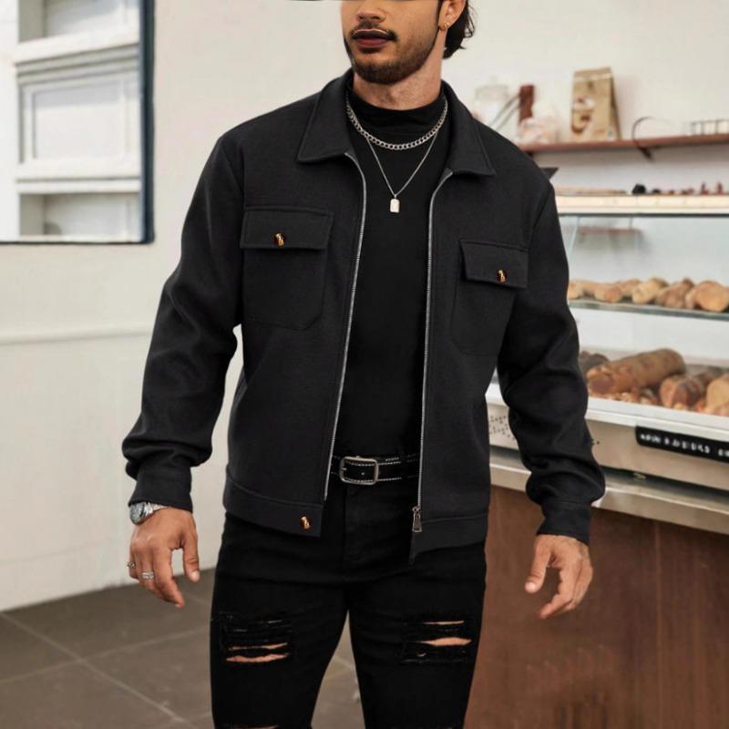 Мужская бордовая рубашка-куртка на молнии с карманами с клапанами Повседневное пальто