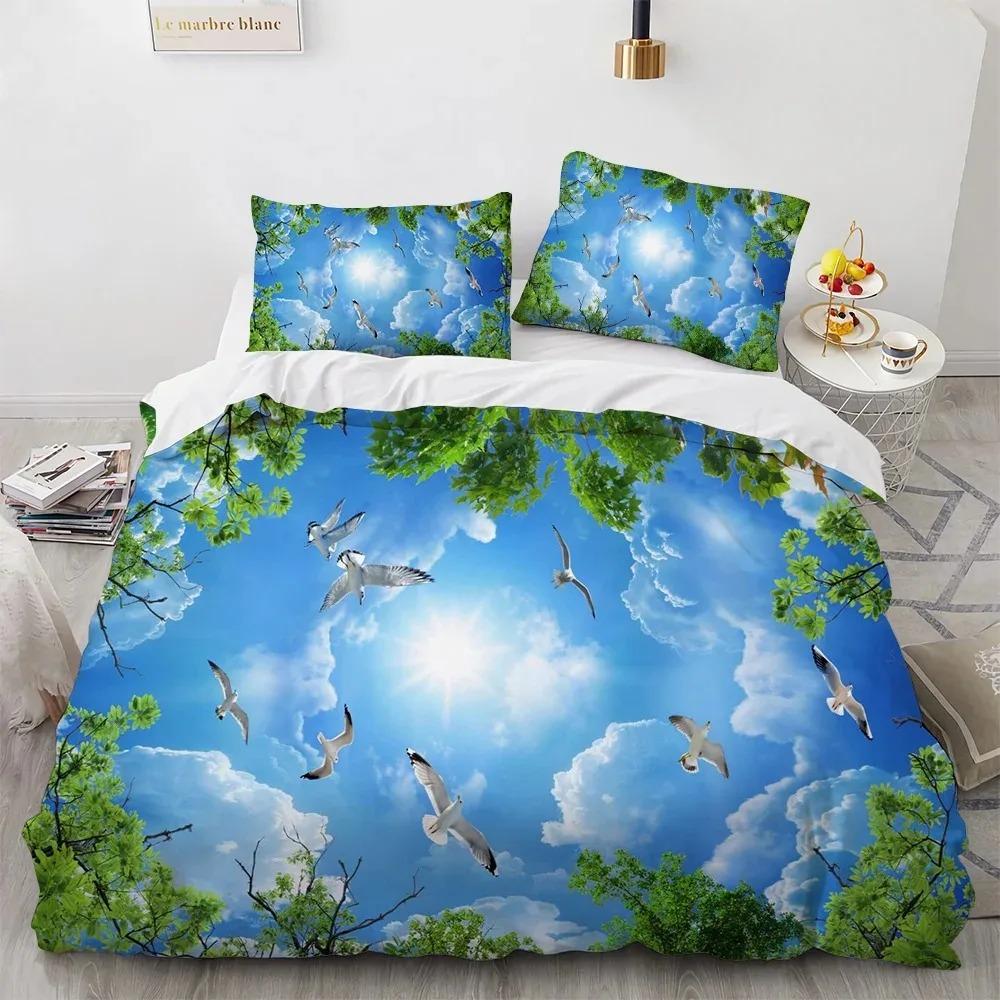 Comforter Blue Sky Cloud King Queen Full Size For Kids Boys Girls Polyester Bedding Set Comforter Landscape Pattern