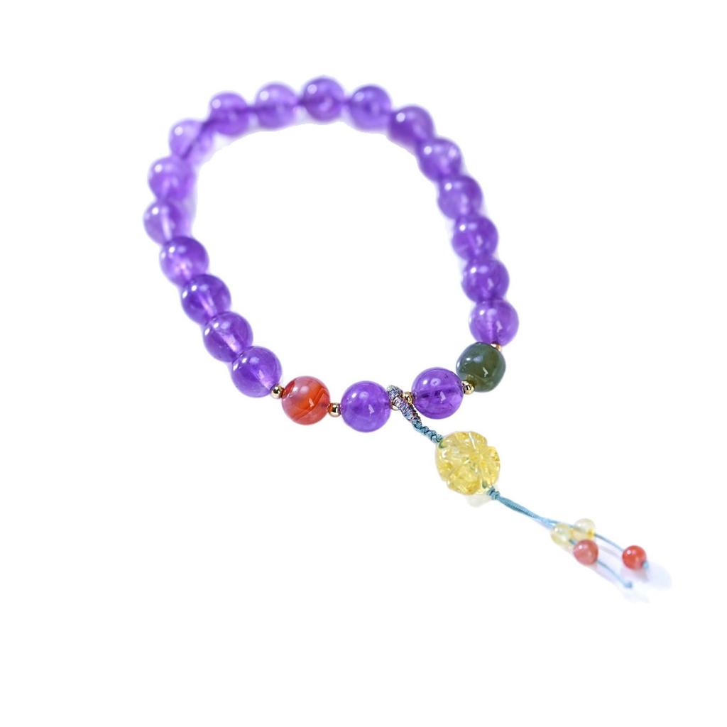 Women's Light Luxury Amethyst & Yellow Plum Blossom Beaded Bracelet with Crystal Pendant