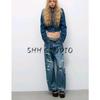 With Belt Paper Bag High Waist Jeans 0250010 Lapel Long sleeve Short Demin shirt 4365062