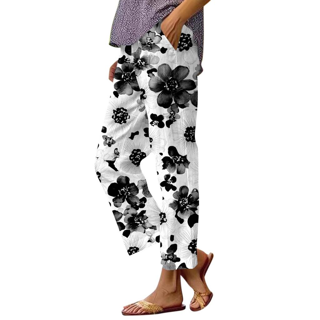 Женские повседневные модные принтованные прямые брюки с карманами