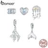 BAMOER 925 Sterling Silver Rainbow Jellyfish Charm Mermaid Tail Pendant Dream Ocean Beads Fit DIY Bracelet Necklace Jewelry Make