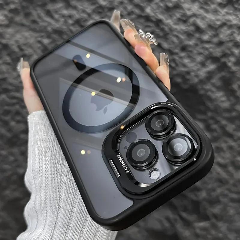 Магнитный противоударный чехол для телефона для iPhone 17 16 15 14 13 12 11 Pro Max для подставки MagSafe, протектор для стеклянного объектива, задняя крышка, Funda
