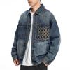 Мужская осенняя джинсовая куртка в стиле пэчворк: Точная вышивка, Свободный крой, Дизайн рабочей одежды больших размеров.